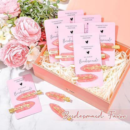 20PCS Bridesmaid Hair Clips - No Bend, Creaseless Pink Hair Accessories for Bride, Women & Girls (20Pcs/10Cards)