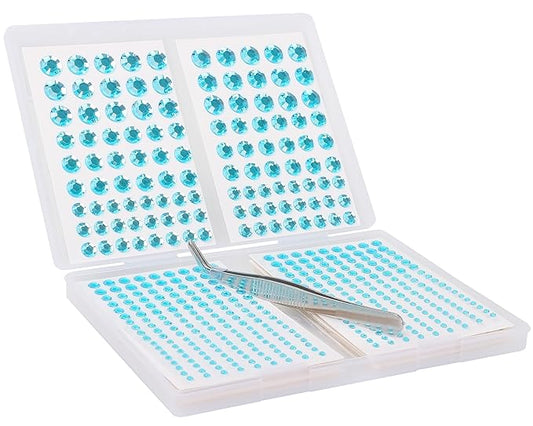 NIACONN 1760 Pcs Lake Blue Hair Jewels Face Gems Stick on, Self Adhesive Glitter Rhinestones Stickers for Women Body Eyes Nails Festival Halloween Makeup & Crafts