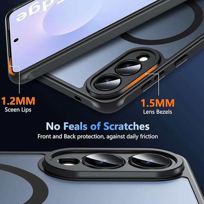 OWKEY for Samsung Galaxy S25 Edge Case 6.65'',Magnetic S25 Edge Case for Magsafe with Tempered Glass Screen, [Shockproof Military] Translucent Back Slim Bumper Cover Phone Case s25 Edge, Black