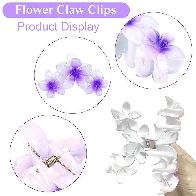 Colorful Hawaiian Flower Hair Clips for Women - Large Non-Slip Claw Clips with Strong Hold, Beach Hair Accessories for Thick Hair