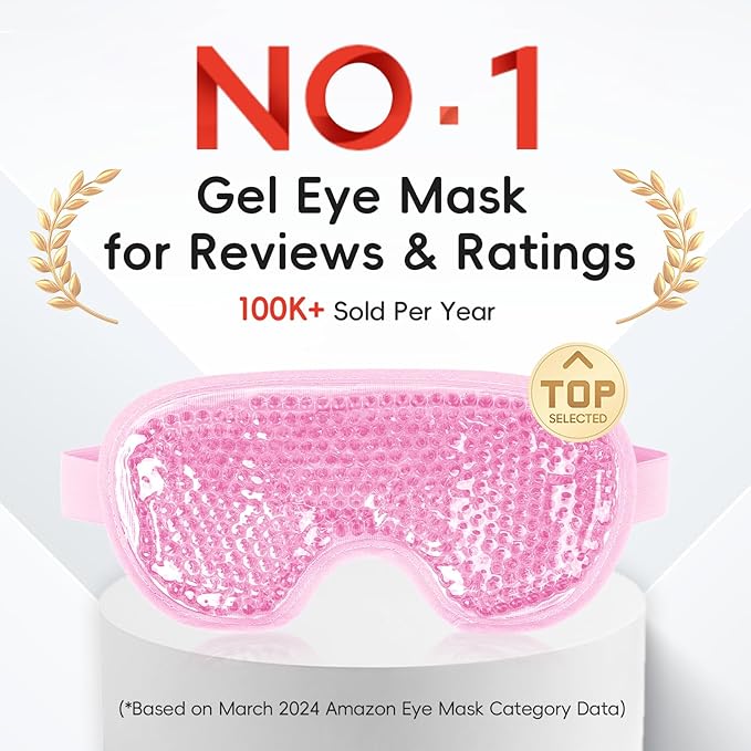 NEWGO Cooling Gel Cold Eye Mask for Puffy Eyes, Reusable Ice Pack with Soft Plush Backing for Dark Circles, Migraine, Stress Relief - Pink