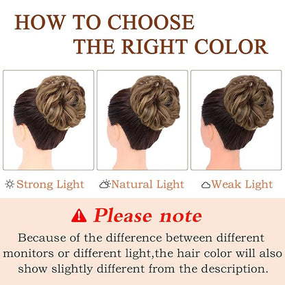 MORICA 1PCS Messy Hair Bun Hair Scrunchies Extension Curly Wavy Messy Bun Synthetic Chignon Hairpieces for Women (Strawberry Blonde & Light Ash Brown)