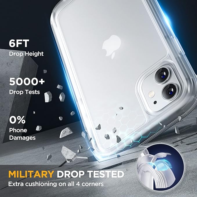 Miracase Glass Series Designed for iPhone 11 Case [2023 Upgraded] Full-Body Rugged Bumper Case with Built-in 9H Tempered Glass Screen Protector and Camera Protector (Matte Clear)