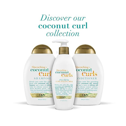 OGX Quenching + Coconut, Curl-Defining Shampoo, Hydrating & Nourishing Curly Hair Shampoo with Coconut Oil, Citrus Oil & Honey, Paraben, Sulfate-Free Surfactants, 13 floz (Pack of 2)