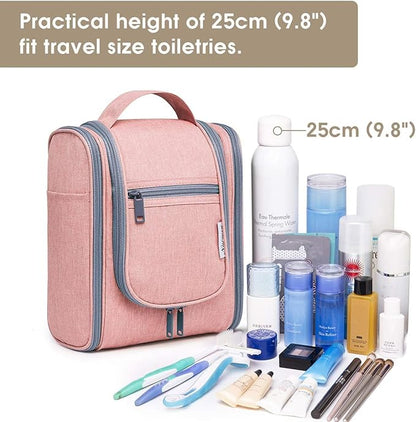 Narwey Small Hanging Toiletry Bag Women Travel Makeup Bag Organizer Toiletries Bag for Travel Size Essentials Accessories Cosmetics (Medium, Pink)
