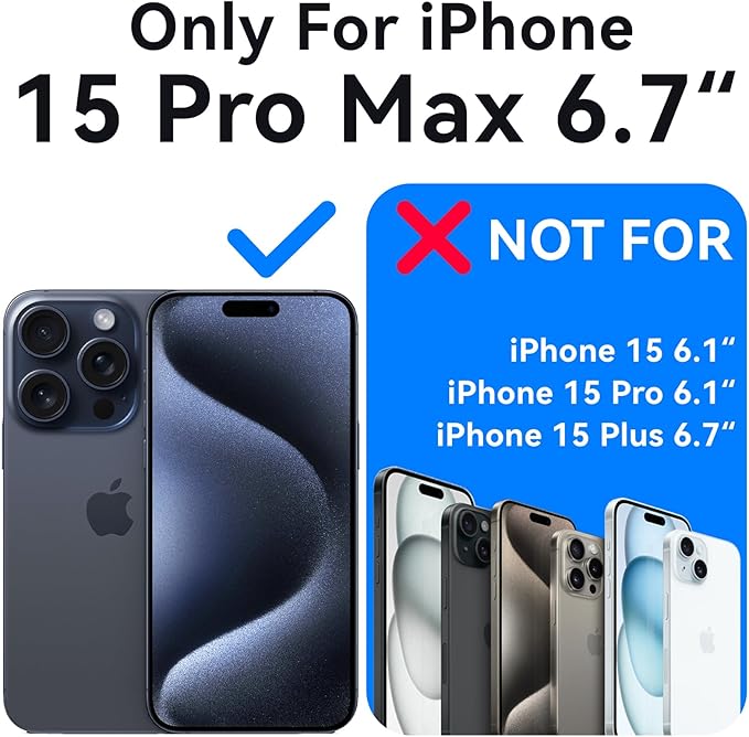 Mkeke for iPhone 15 Pro Max Case Black, [Not-Yellowing] with 2X Screen Protector, [Military-Grade Drop Protection] Shockproof Protective Phone Cases 2023