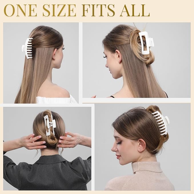 White Hair Clips for Women - 8 Pack 4.3 Inch Large Hair Claw Clips for Women Thin Thick Curly Hair, Big Matte Banana Clips,Strong Hold jaw clips