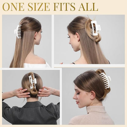 White Hair Clips for Women - 8 Pack 4.3 Inch Large Hair Claw Clips for Women Thin Thick Curly Hair, Big Matte Banana Clips,Strong Hold jaw clips