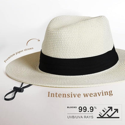 FURTALK Womens Mens Wide Brim Straw Panama Hat Fedora Summer Beach Sun Hat UPF Straw Hat for Women