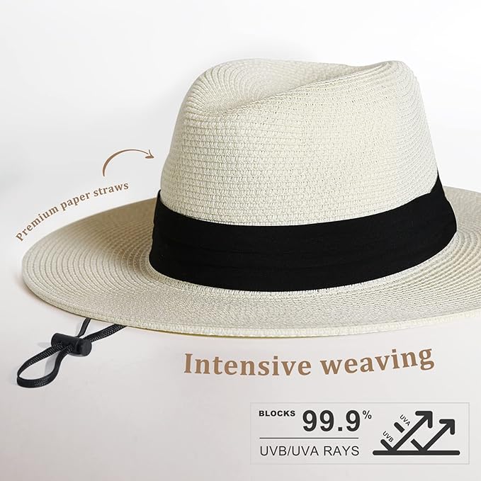 FURTALK Womens Mens Wide Brim Straw Panama Hat Fedora Summer Beach Sun Hat UPF Straw Hat for Women