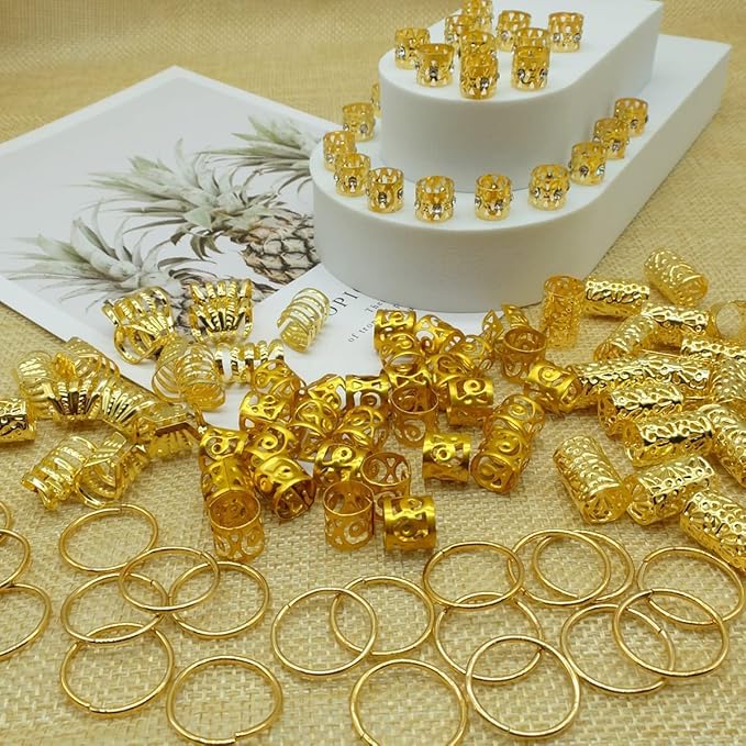 100 PCS Gold Dreadlock Loc Accessories Hair Jewelry for Braids Locs Beads Jewelry for Hair Adjustable Cuffs Iron Braiding Hair Rings Decoration for Women