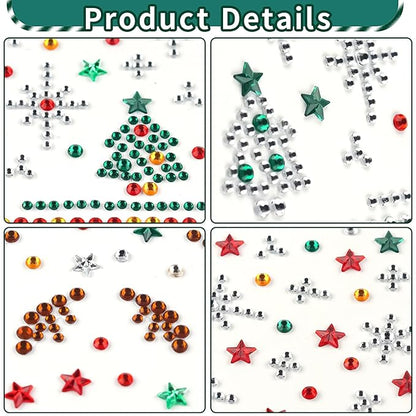 3 Sheet Christmas Face Gems Hair Gems, Self-Adhesive Face Jewels Eye Jewels Rhinestones DIY Face Gems Stick on, Halloween Makeup Gems Rave Accessories for Face Eyes Body Makeup, Crafts