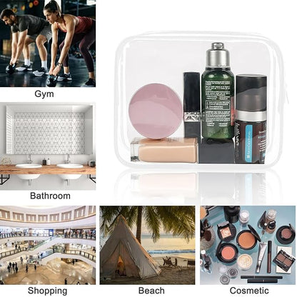 12 Pieces Clear Cosmetics Bag, Clear PVC Zippered Cosmetic Makeup Pouch, TSA Approved Toiletry Bag for Travel, Waterproof Vinyl Plastic Organizer Case for Vacation Bathroom (White Medium)