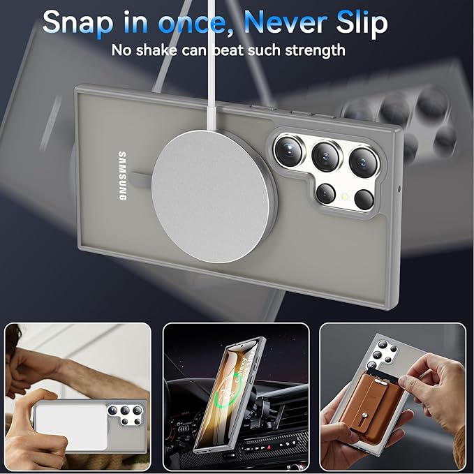 OWKEY S23 Ultra Case 6.8'', Magnetic Samsung Galaxy S23 Ultra Case for Magsafe, [Shockproof Military] Translucent Back Slim Bumper Cover Phone Case Galaxy s23 Ultra case, Gray