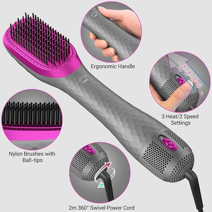 3 in 1 Hair Dryer Brush Professional 1200W Powerful Ceramic Tourmaline 3 Heat/2 Speed Settings One Step Hair Dryer and Styler (Gray)