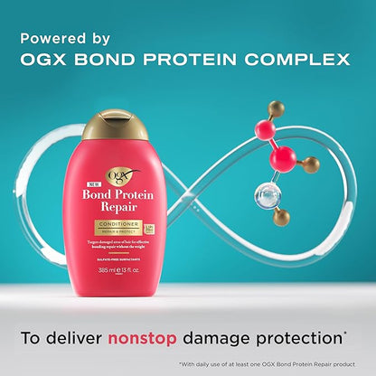 OGX Repair & Protect Bond Protein Repair Conditioner, Lightweight Conditioner Targets Damaged Areas of Hair for Effective Bond Repair, Sulfate-Free Surfactants, 13 fl. oz