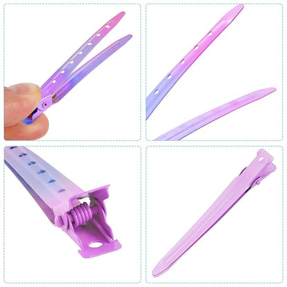 24 Packs Duck Bill Clips, Bantoye 2.75 Inches Rustproof Metal Alligator Curl Clips with Holes for Hair Styling, Hair Coloring, Gradient Pink