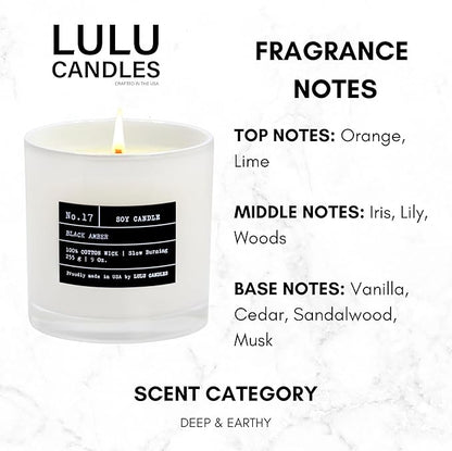 Lulu Candles | Black Amber | Luxury Scented Soy Jar Candle | Hand Poured in The USA | Highly Scented & Long Lasting (9 Oz. 2 Pack)