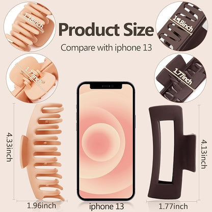 TOCESS 8 Pack Neutral Big Hair Claw Clips for Women Large Claw Clip for Thin Thick Curly Hair 90's Strong Hold 4.33 Inch Nonslip Matte Hair Clips