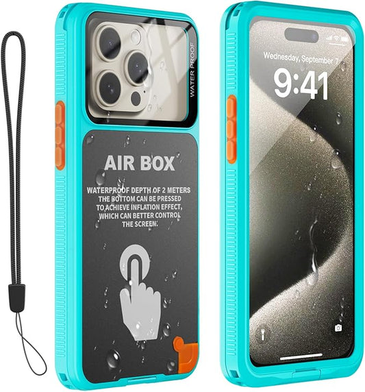 Mitywah Waterproof Case for iPhone, Underwater Snorkeling Diving Phone Case for iPhone 15PM 14PM 13PM 12PM /15PLUS 14PLUS, HD Underwater Photography Snorkeling Case Travel Essentials Blue Green