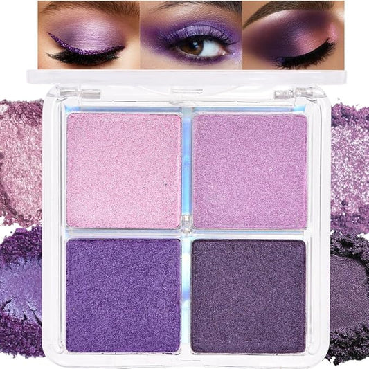 4 Colors Dark Purple Light Pink Medium Orchid Eye Shadow Palette Makeup, Highly Pigmented Waterproof Matte Shimmer Eyeshadow Palette for Women, paleta de sombras de ojos, Vegan & Cruelty-free05