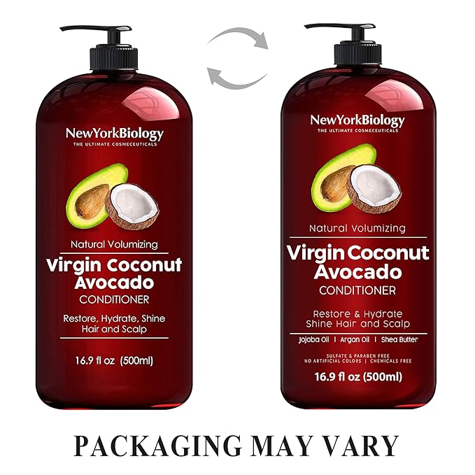 New York Biology Virgin Coconut and Avocado Oil Conditioner - Helps Restore Shine, Hair Gloss and Hydration to Dry Hair and Itchy Scalp – Safe for All Hair Types - 16.9 fl Oz