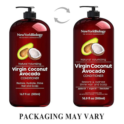 New York Biology Virgin Coconut and Avocado Oil Conditioner - Helps Restore Shine, Hair Gloss and Hydration to Dry Hair and Itchy Scalp – Safe for All Hair Types - 16.9 fl Oz