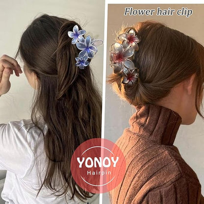 6Pcs Flower Hair Clips for Women, Non-Slip Matte Hawaiian Plumeria Hair Accessories, Large Banana Cute Clip Beach Flower (Pearlescent Color)