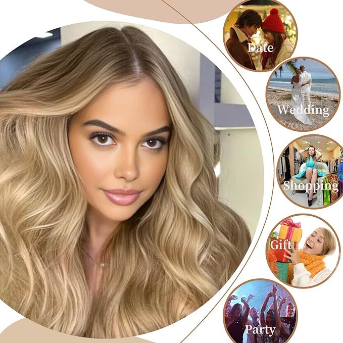 26 inch Lace Hairline Long Ombre Blonde Wigs for Women, Middle Part Long Curly Wig Heat Resistant Synthetic Hair Looking Natural, Fiber Wig for Daily Party Use