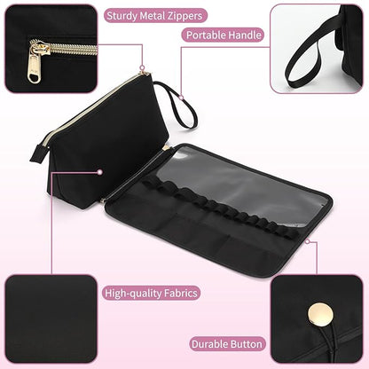 OCHEAL Makeup Brush Holder and Makeup Bag 2 in 1,Makeup Pouch with Brush Organizer,Travel Makeup Brushes Bag Cosmetic Bags for Women Portable Roll-up Makeup Case -Black