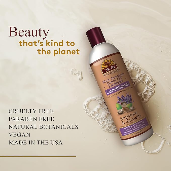 OKAY | Black Jamaican Castor Oil & Lavender Conditioner | For All Hair Types & Textures | Moisturize, Strengthen & Regrow Hair | With Argan Oil | Free of Sulfate, Silicone & Paraben | 12 oz