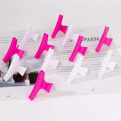 Ondder White and Hot Pink Butterfly Hair Claw Clips for Styling and Sectioning - Pro Hair Clamp for Makeup, Cutting, Coloring - Accessories for Women and Girls