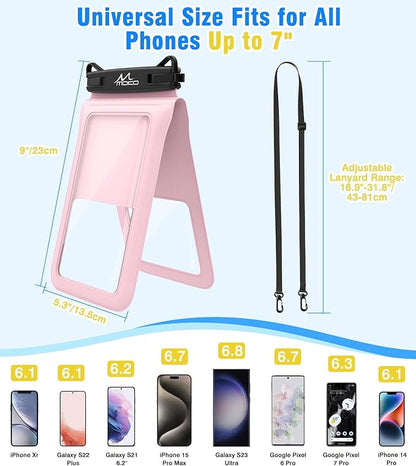 MoKo Double Case Waterproof Phone Pouch, 2Pack Waterproof Phone Case Dry Bag with Adjustable Lanyard Compatible with iPhone 15 14 Pro Max Galaxy S23 Ultra/Note 20 Ultra Up to 7 Inches, Black+Pink