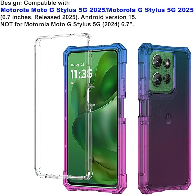 Ailiber for Motorola Moto G Stylus 5G 2025 Case, with Screen Protector, Moto G Stylus 5G 2025 Silicone Phone Case, Shockproof Corners TPU Bumper, Dual Layer Protective Cell Phone Cover-Blue Pink