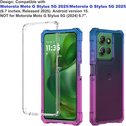 Ailiber for Motorola Moto G Stylus 5G 2025 Case, with Screen Protector, Moto G Stylus 5G 2025 Silicone Phone Case, Shockproof Corners TPU Bumper, Dual Layer Protective Cell Phone Cover-Blue Pink