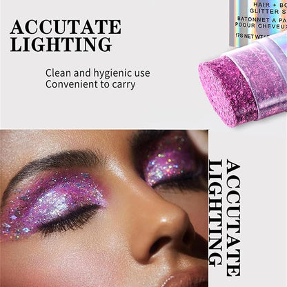 Holographic Flash Stick - Cosmetics for Body, Face, Eyes, Hair & Nails - Colorful Stage Makeup - Festival Loose Glitter Set (03# Gold)