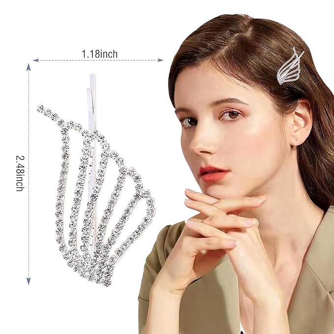 2PCS Rhinestone Hair Pins, Crystal Hair Clips, Handmade Cute Hair Barrettes, Hollow Geometric Hairpins, Elegant Metal Hairpin Hair Accessories Headwear Styling Tools, Gifts for Women Girls (TypeD)