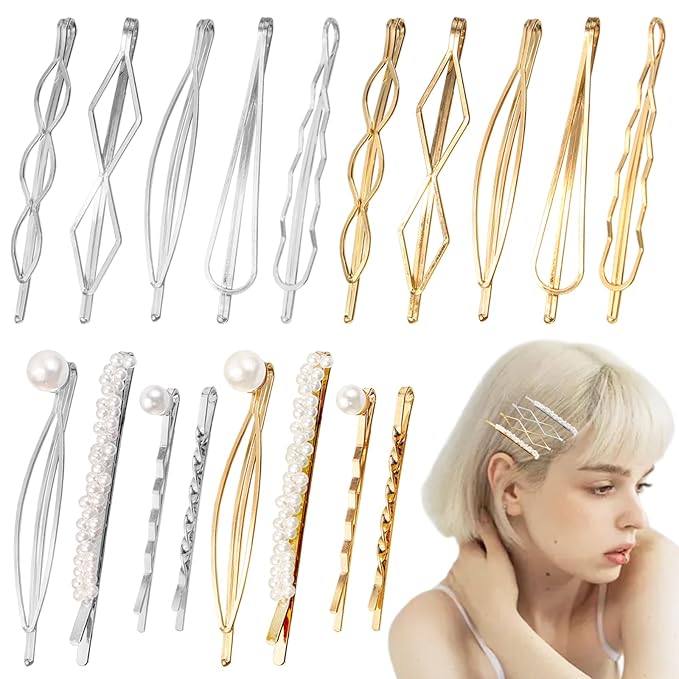 18 PCS Metal Geometric Elegant Hair Barrette Set Hair Styling Pins Women Girls Preppy Pearls Hair Clips Bridal Minimalist Bobby Pins Dainty Hair Accessories(Gold & Silver)
