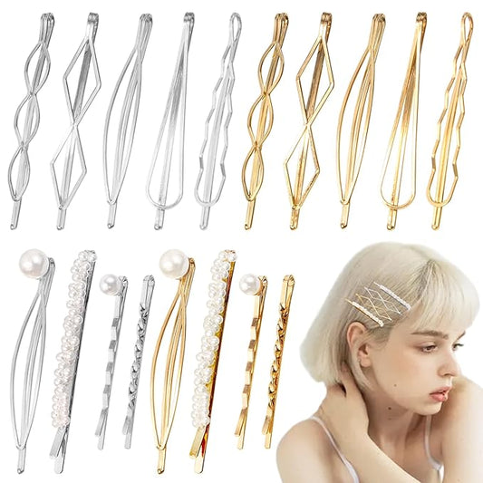 18 PCS Metal Geometric Elegant Hair Barrette Set Hair Styling Pins Women Girls Preppy Pearls Hair Clips Bridal Minimalist Bobby Pins Dainty Hair Accessories(Gold & Silver)