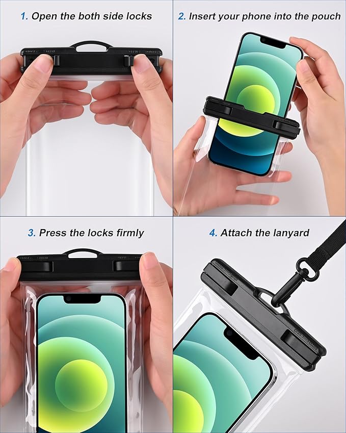 2025 Waterproof Phone Pouch: 2 Pack Cruise Ship Essentials Must Haves Dry Bag for Vacation Beach Travel Kayak Accessories, Water proof Case for iPhone 16 15 14 13 12 Plus Pro Max Galaxy - Black+Blue
