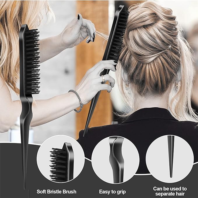 3 Pcs Slick Back Hair Brush, Rat Tail Comb, Edge | Bristle Brush, Hair Accessories for Girls, Kids, Toddlers Sleek Ponytail/Bun, Edge Control and Smoothing Baby Hair & Flyaways