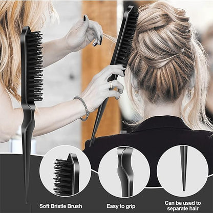 3 Pcs Slick Back Hair Brush, Rat Tail Comb, Edge | Bristle Brush, Hair Accessories for Girls, Kids, Toddlers Sleek Ponytail/Bun, Edge Control and Smoothing Baby Hair & Flyaways