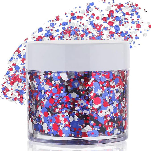 Red White Blue USA Flag Patriotic Memorial Day Face Glitter,4th of July Accessories Independent Day Body Glitter Face Paint,Fourth of July Outfits for Women,Festival Celebrations Makeup