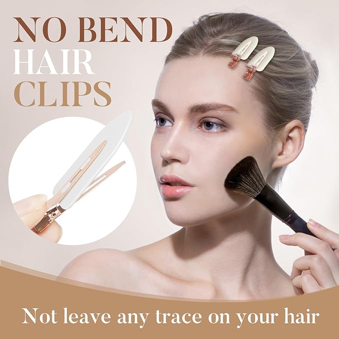 D 8 Pcs Hair Clips - No Bend No Crease Hair Clips - Flat Makeup Clip for Women and Girls - Creaseless Hair Clip for Hairstyling Bangs Salon Rose Gold Handle - white
