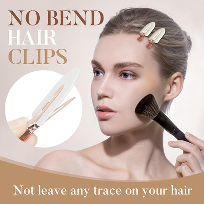 D 8 Pcs Hair Clips - No Bend No Crease Hair Clips - Flat Makeup Clip for Women and Girls - Creaseless Hair Clip for Hairstyling Bangs Salon Rose Gold Handle - white