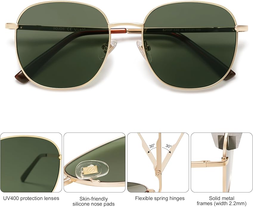 SOJOS Classic Trendy Square Sunglasses for Women Men Cute Big Frame Gold Shades SJ1137