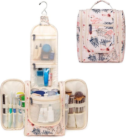 Narwey Small Hanging Toiletry Bag Women Travel Makeup Bag Organizer Toiletries Bag for Travel Size Essentials Accessories Cosmetics(Medium, Beige Bird)