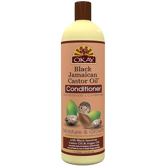 OKAY | Black Jamaican Castor Oil Conditioner | For All Hair Types & Textures | Revive - Moisturize - Grow Healthy Hair | With Argan Oil & Shea Butter | Free of Parabens, Silicones, Sulfates , White, 33 oz