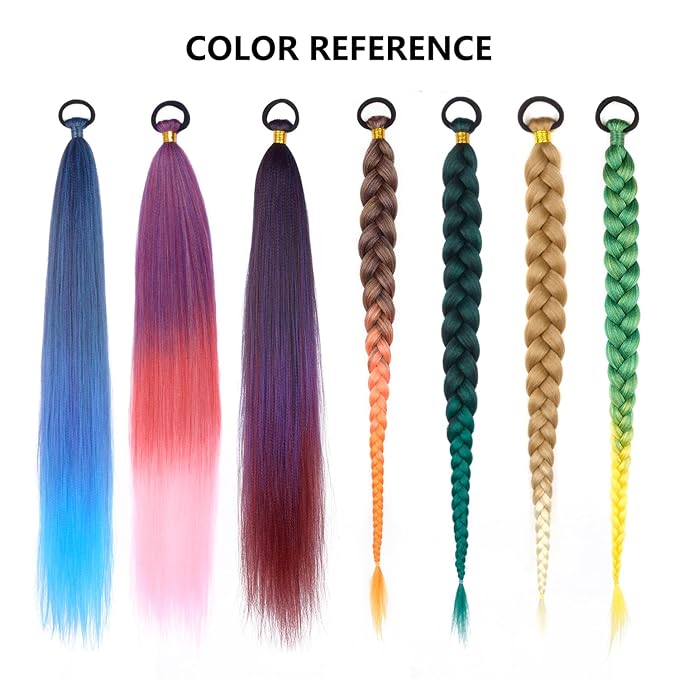2 Pack Pink Ponytail Extension with Elastic Tie Straight Sleek Wrap Around Braid Ponytail Red Gradient 26 Inch (Purple/Red/Pink#)