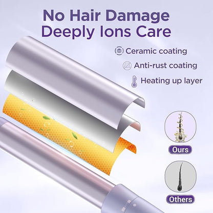 5 in 1 Wand Curling Iron-Curling Wand Set with Hair Straightener, 3 Barrels Hair Crimper Iron, 3 Ceramic Curling Irons (0.35 "-1.25"), 2 Temps Fast Heat Hair Curler Waver with Glove & Clip-Purple